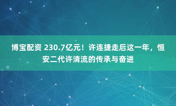 博宝配资 230.7亿元！许连捷走后这一年，恒安二代许清流的传承与奋进