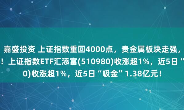 嘉盛投资 上证指数重回4000点，贵金属板块走强，紫金矿业涨超6%！上证指数ETF汇添富(510980)收涨超1%，近5日“吸金”1.38亿元！