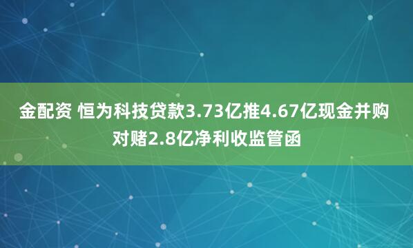 金配资 恒为科技贷款3.73亿推4.67亿现金并购 对赌2.8亿净利收监管函